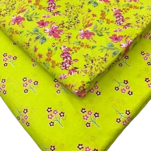 Printed Cotton Fabric - 100% Cotton, Yellow, Washable | Soft Texture, Breathable, Durable, Lightweight, Colorful Patterns