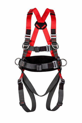 Safety Harness - Polyester Red Full Body Adjustable Straps | Durable High-Strength Metal D-Rings Fall Protection