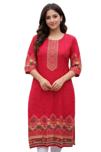 Printed Rayon Kurti - Bust Size: 36 Inch (in)