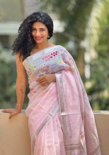 Pink Pure Linen Saree