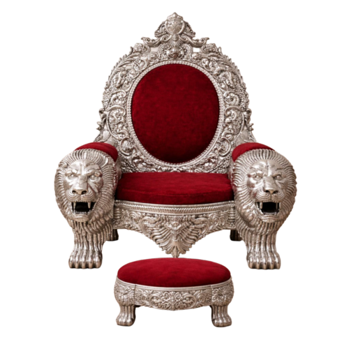 Wooden Lion Antique Style Silver Maharaja Chair