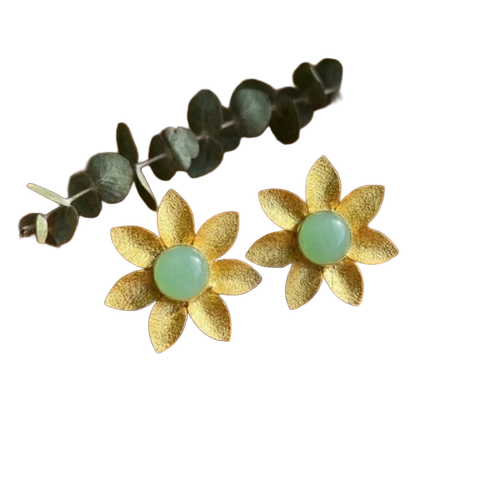 Fancy Earrings - Metal & Stones, Standard Size, Yellow & Green | Tarnish Resistant, Lightweight, Elegant Design