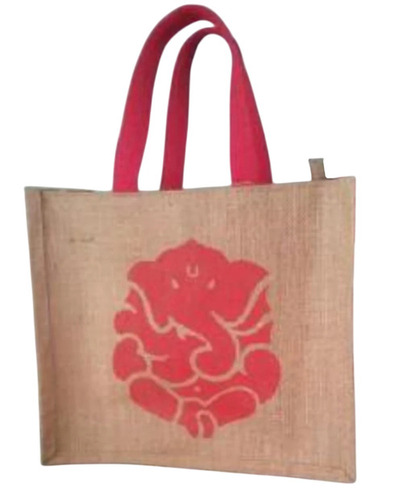 Ganesh Ji Printed Jute Handbag - Color: Brown