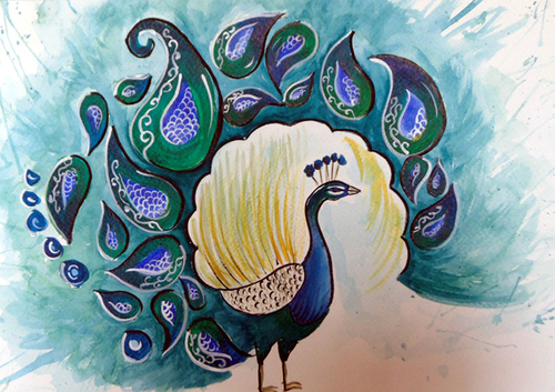 Peacock Hand Painting (Peacock-The National Bird 2014 F 021) - Color: Multi-Color