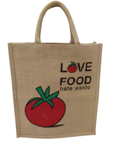 Printed Jute Handbag - Color: Brown