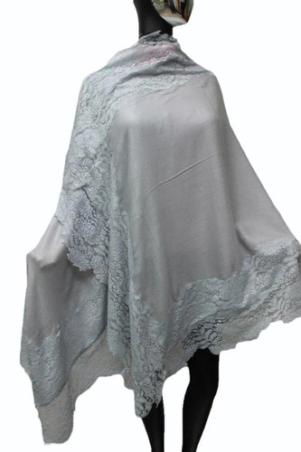 Silk Pashmina Plain Lace Shawls - Color: Gray