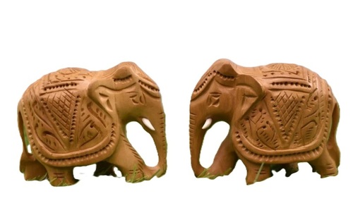 Brown Carved Wooden Elephant Statues