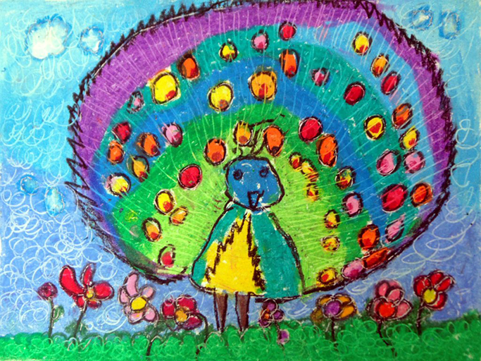 Peacock Hand Painting (Peacock-The National Bird 2014 A 007) - Color: Multicolor