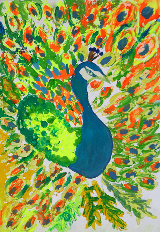 Peacock Hand Painting (Peacock-The National Bird 2014 B 080)) - Color: Multicolor