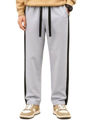 Men Striped Grey Track Pants
