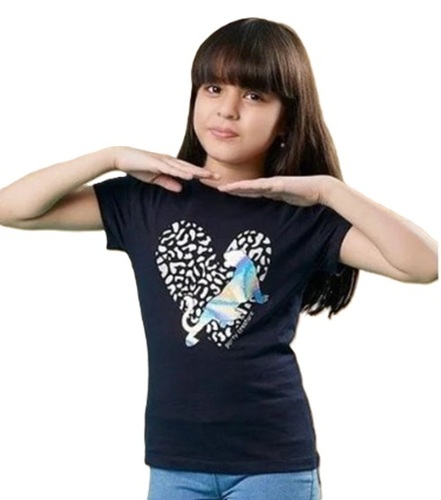 Navy Blue Girls Half Sleeve T Shirt