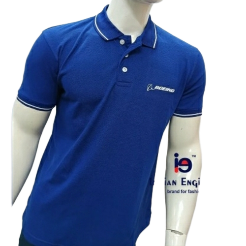 Collar T Shirt - Cotton, L-XXL, Blue, Half Sleeves | V-Neck, Printed, Quick Dry, Comfortable Fit