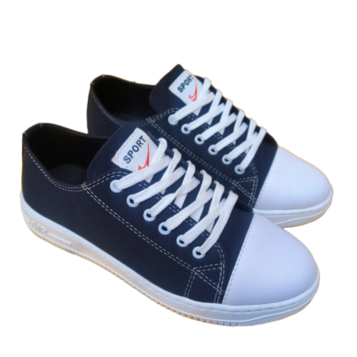 Black Canvas Cloth Sneaker - Color: White And Blue