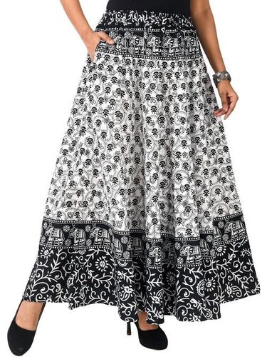 Ladies Skirts - Cotton, Black and White, Printed | Elegant Design, Quick Dry, Comfortable Fit