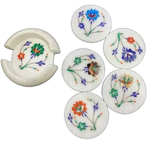 Portable White Marble Coaster Set