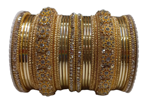 Golden Aluminium Artificial Flower Bangles Set