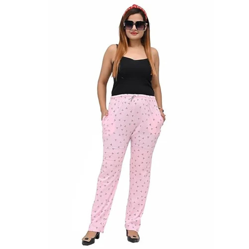 Ladies Pink Cotton Printed Pant - Feature: Washable