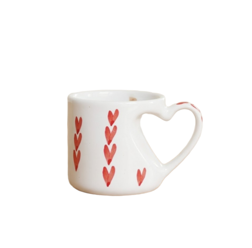 Valentine Special Ceramic Heart Handle Mug - Color: White & Red
