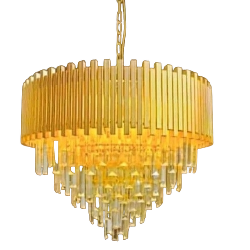 Gold Luminous Layered Crowned Hanging Chandelier 
