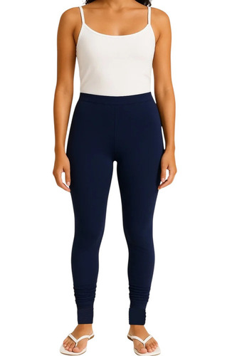 Navy Blue Cotton Lycra Full Length Leggings - Feature: Breathable
