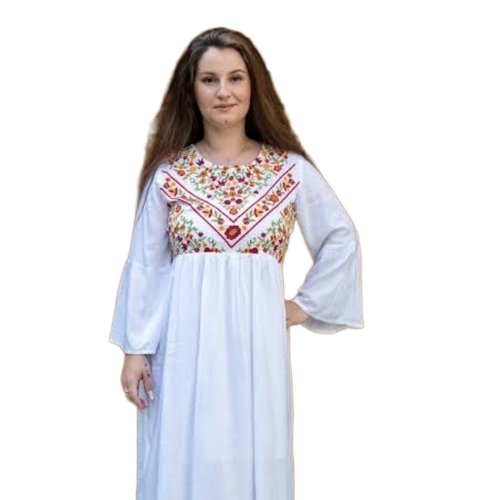 Women White Kurti - Custom Bust & Shoulder Size, Printed Pattern, Long Sleeve | Quick Dry, Trendy Colors, Elegant Look