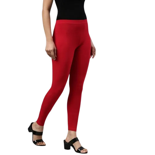 Cotton Lycra By Wash Ankle Length Leggings - Color: Red
