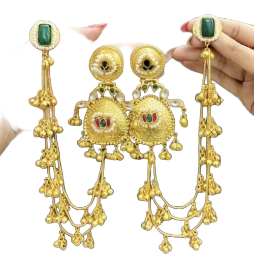 Brass Gems Earrings - Brass, Horn, Plastic, Porcelain, Golden | Elegant Design, Lightweight, Durable, Skin Friendly, Comfortable Fit