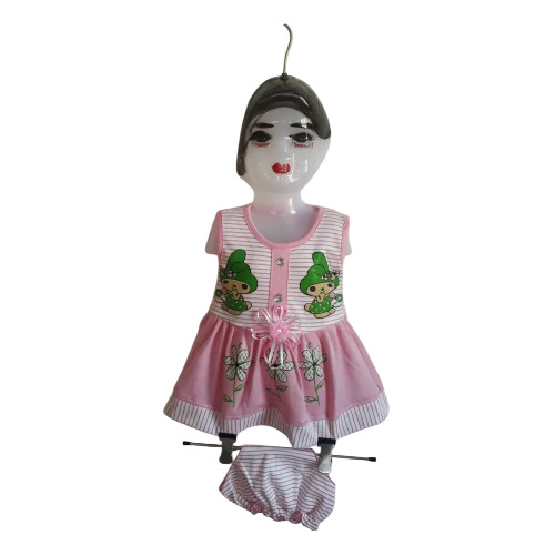 Kids Cotton Embroidered Frock - Color: Green & White