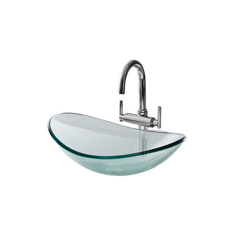 Glass Wash Basin - Glass, Standard Size, Transparent, Oval | Lightweight, Easy To Clean, Water Resistant, Stain Resistant, Crack Resistant, Easy To Install