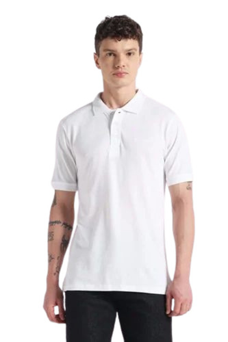 White Men Cotton Polo Neck T Shirt