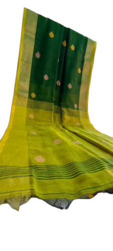 Green Handloom Cotton Saree - Color: Multicolor