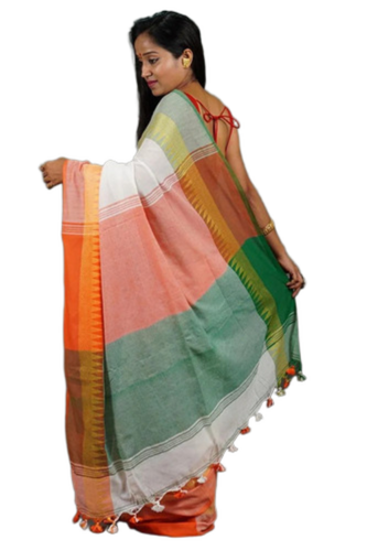 Pure Cotton Tiranga Saree - Color: Multicolor