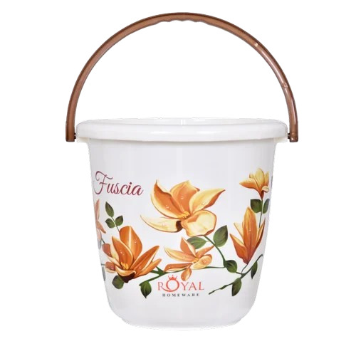 White Color 13 L Printed Plastic Water Bucket - Hardness: Rigid