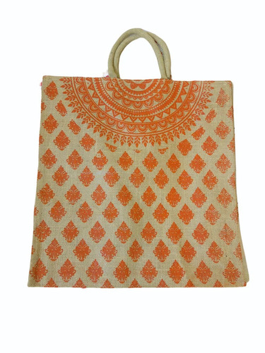 Orange Base Printed Jute Hand Bag - Feature: Eco Friendly