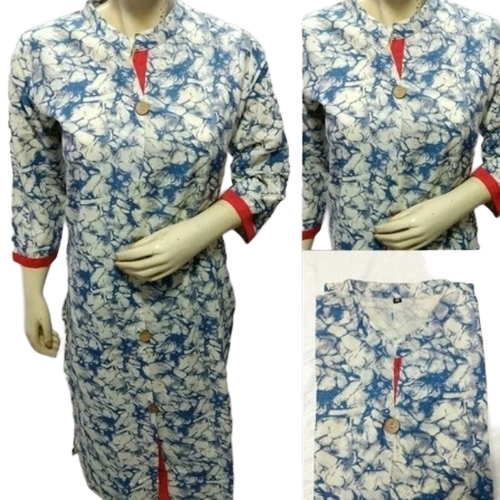 Ladies Kurti - Printed Long Sleeve, Multi Color | Anti Wrinkle, Color Fastness, Neat Stitching, Trendy Designs