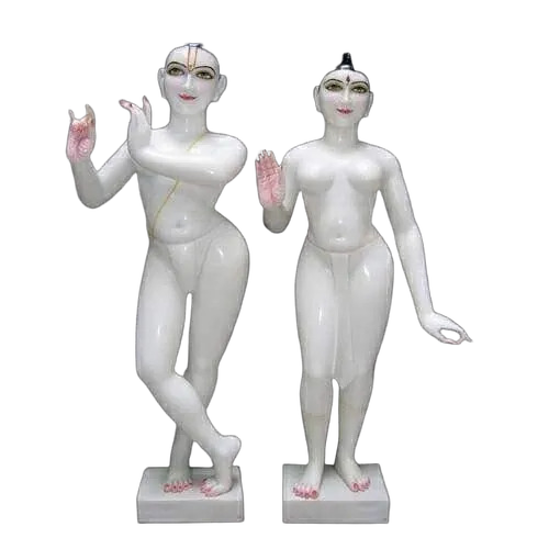 Iskcon Radha Krishna White Marble Statue - Feature: Durable