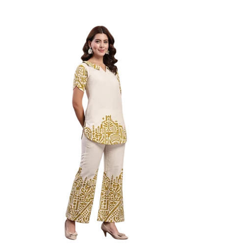 Ladies Green Indibelle Linen Touch Ivory Ruby Red Co-Ord Set - Feature: Comfortable