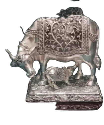7Inch Silicone Rubber Silver Plated Cow Calf Statue - Features: Durable And Long Lasting