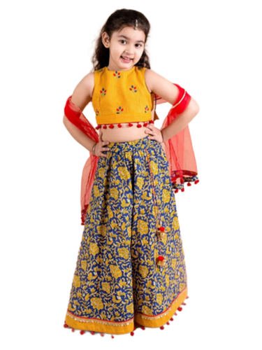 Girls Mustard Yellow Embroidered Lehenga - Age Group: 2 To 12 Years