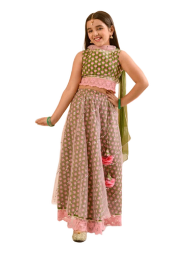 Girls Olive Green Lehenga Set - Age Group: 11 To 17 Years