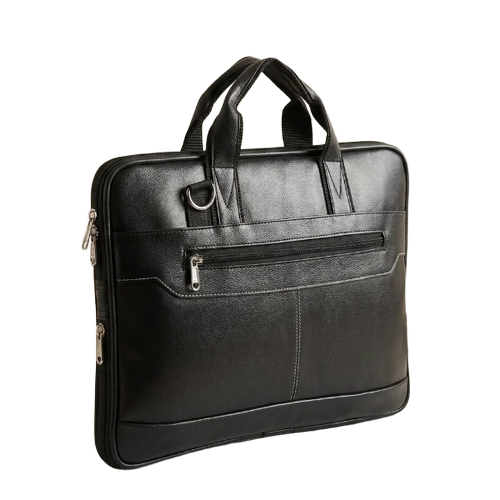 Black Pu Leather Laptop Bag For Men - Customized Size, Black, Zipper Closure | Matt Finish, Plain Texture, Water Resistant