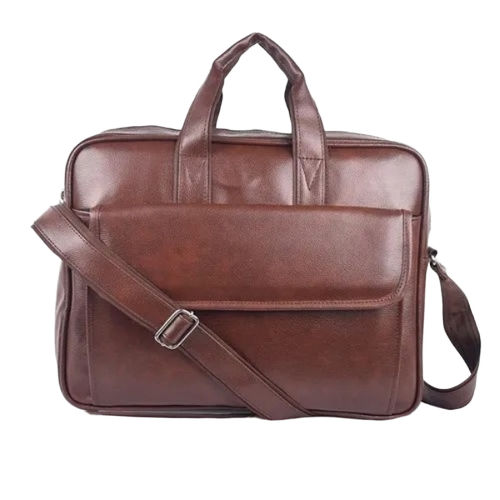 Executive Laptop Bag - Leatherette, Customized Size, Brown, Plain Pattern | Biodegradable, Moisture Proof, Shock Resistant, Security Zipper Closure