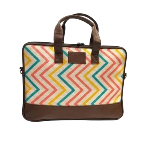Trendy Fabric & PU Leather Messenger Bag - PU Leather, Multi Color, Customized Size | Zip Closure, Adjustable Strap, Padded Laptop Sleeve, Water Resistant
