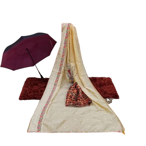 Designer Printed Supernet Saree - Color: Cream
