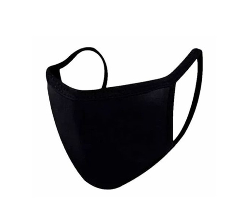 Black Face Mask - Non Allergic Fabric, Standard Size, Black, Elastic Ear Loop, Breathable, Lightweight