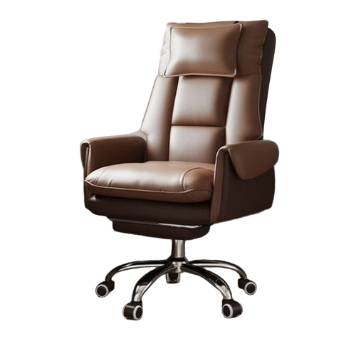 Boss Office Chair - Fabric, Leather, Stainless Steel, Standard Size, Brown | Ergonomic Lumbar Support, 360° Swivel, Height Adjustable