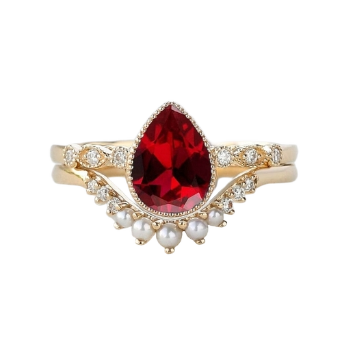 925 Silver Pearl Or Ruby Stone Ring