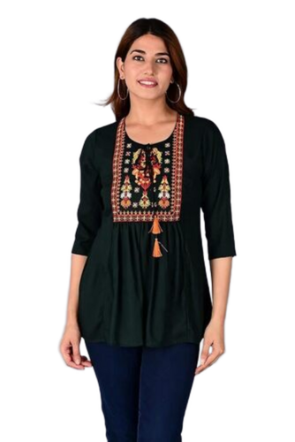 Soft Fabric Ladies Short Kurti - Cotton Plus Size Black | Breathable Anti Wrinkle Quick Dry Skin Friendly Washable