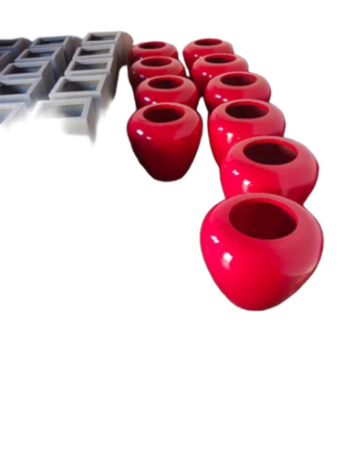 Fiber Round Outdoor Frp Planters - Color: Red & Grey