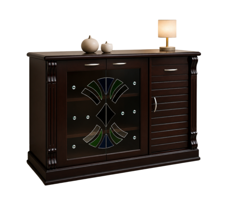 Premium Wooden Sideboard Cabinet with Decorative Glass Panel